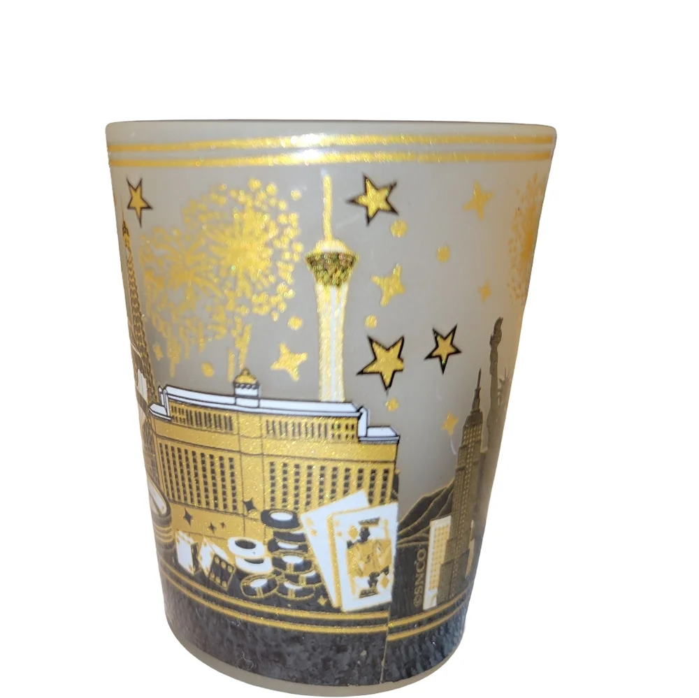 Las Vegas Black & Gold Skyline Shot Glass Souvenir Decor NWOT